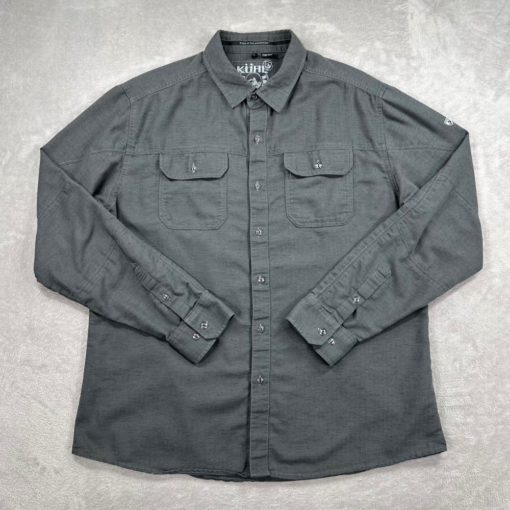 KUHL Shiftr Shirt Men XL Gray Button Up Cotton Linen Blend Outdoor Hiking Casual